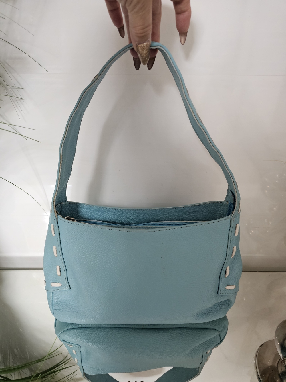 Maurizio Taiuti Powder Blue Leather Shoulder Bag